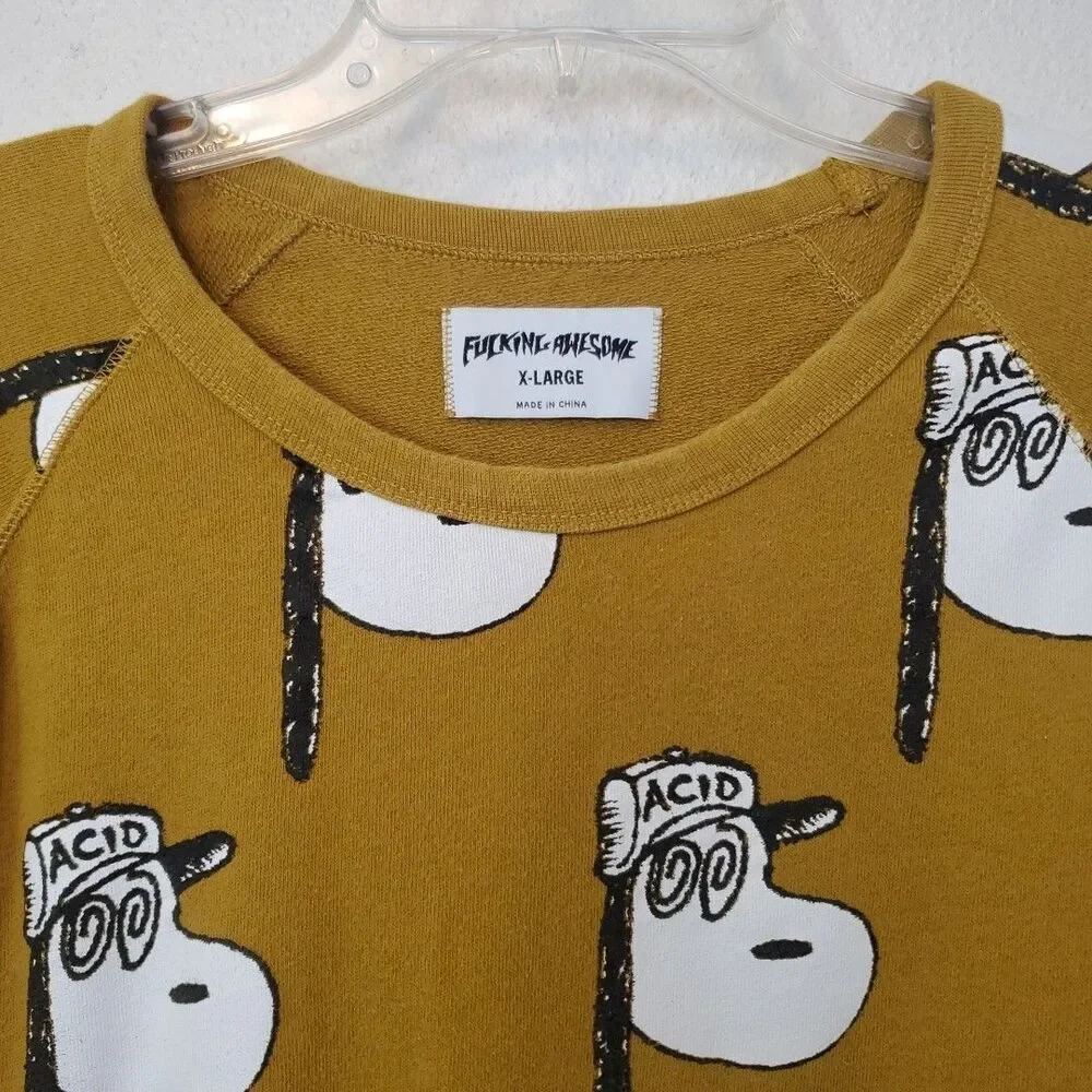 Snoopy Acid F cking Awesome Tee Rare Size XL Yellow Mustard Terry Cloth Inside